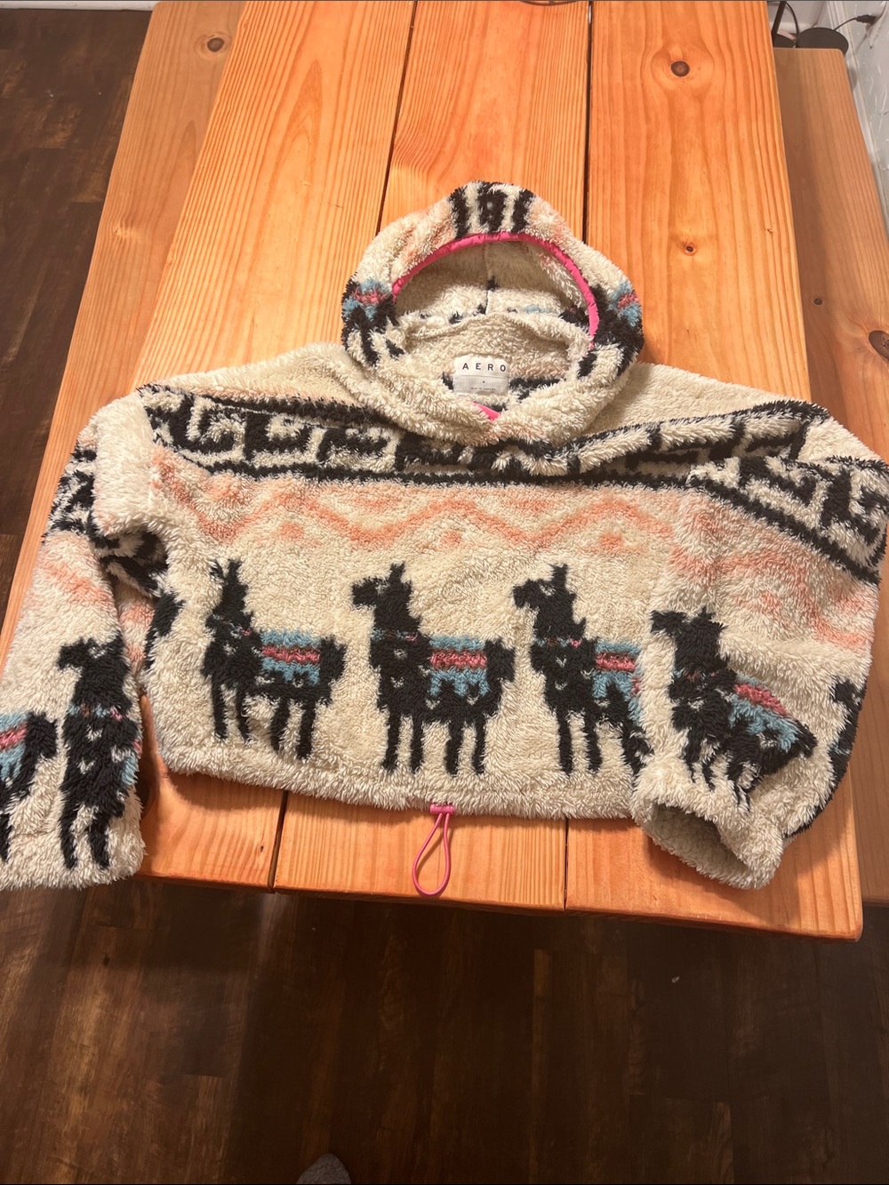 Aero  Cream Llama Hooded Fleece Jacket